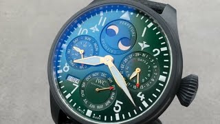 IWC Big Pilots Watch Perpetual Calendar quotRacing Greenquot Edition IW503005 Luxury Watch Review [upl. by Tdnerb]