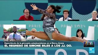 Informe desde París la gimnasta estadounidense Simone Biles inicia con pie derecho en París 2024 [upl. by Atniuqal]