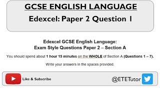 GCSE English Language Paper 2 Section A Question 1  Edexcel REVISION 2018 [upl. by Neelon]