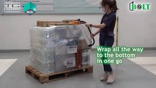 Hazel 4D Bolt Nano Hand Palletwrap Dispenser Application [upl. by Kcirddes]