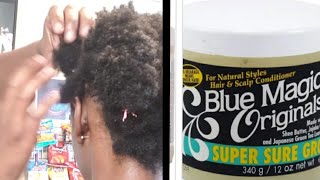 Natural Hair Care Scalp Greasing w Blue Magic Organics hairstylingproducts [upl. by Emawk]