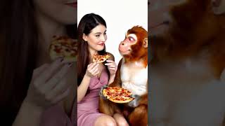 Beauty and monkey eating pizza [upl. by Rolfe]