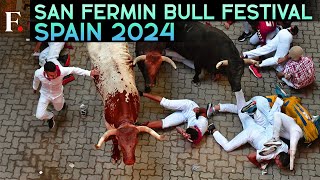 Spains San Fermin Festival Second Running of the Bulls Leaves Six Injured in Pamplona [upl. by Napra]