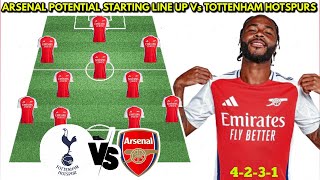 🚨ARSENAL POTENTIAL STARTING LINE UP VS TOTTENHAM HOTSPURS🔥 EPL 20242025 ROUND 4 NORTH LONDON DERBY [upl. by Ybab]