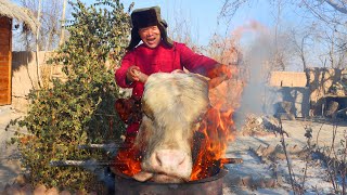 Big COW HEAD Cooked and Pressed in a Machine Special Rural Cuisine  Uncle Rural Gourmet [upl. by Anum]