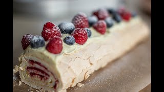 малиновофисташковый меренговый рулет  pistachio amp raspberry pavlova roulade [upl. by Fini]