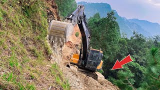 Excavator CARVES Cliffside Road on Treacherous Mountain  Excavator Working Video  Trackhoe [upl. by Randa]