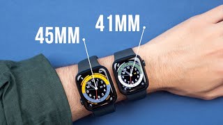 Apple Watch Series 8  Size Comparison on Wrist 41mm vs 45mm [upl. by Aserret]