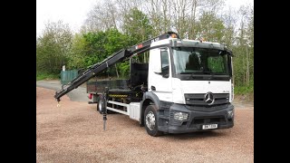 2017 17 Mercedes Antos 1827 Euro 6 18 Ton Dropsided Flat with Hiab 122 B2 Hiduo Remote Crane BN17EKW [upl. by Alyar896]