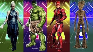 Epic Showdown Storm vs Hulk vs Flash vs Groot Tiles Hop EDM Rush [upl. by Jyoti]