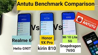 Snapdragon 765g vs kirin 810 vs helio g90t antutu benchmark comparison [upl. by Hannahsohs]