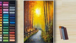 Tricks to Draw Realistic 😱 Roadways Autumn Leaves 🍃  step by step Tutorial  Soft Pastel Drawing [upl. by Placeeda258]