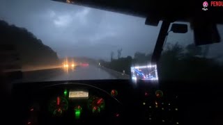 Driving truck in heavy rain Trucking life engine break explained [upl. by Atiraj544]