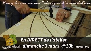 En direct de latelier  technique dincrustation du wengué pour créer un motif décoratif [upl. by Akenn]