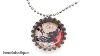 How to Make a Bottle Cap Pendant Necklace Using Epoxy Stickers [upl. by Anawot410]