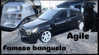 Chevrolet Agile rebaixado suspensão a ar lanternas all clear rodas 17frente Montana favela stance [upl. by Wooldridge92]