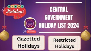 Central Government Holiday List 2024  Central Government Office Holiday List 2024 [upl. by Rahs]