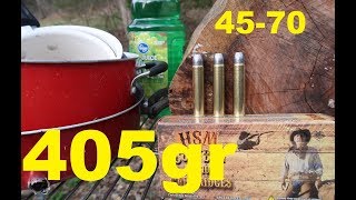 4570 GOVT  405 grain bullets SPLITTING LOGS and POTS [upl. by Krista]