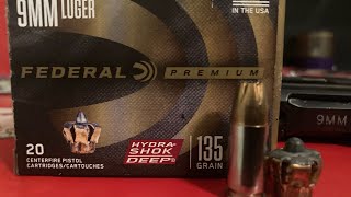 Federal 135 Grain HydraShok Deep ballistic test 9mm concealcarry [upl. by Latisha]