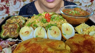 ASMR EATING EGG BIRYANI STUFFED CAPSICUM  ALOO DUM KACHUMBER SALAD AND PAPAD [upl. by Bainter]