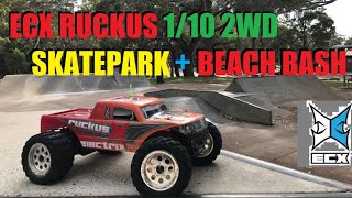 ECX Ruckus 3S Skatepark  Beach Bash 110 2WD RC MONSTER TRUCK [upl. by Bradway]