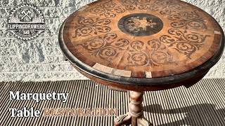 Antique Marquetry Table RESTORATION Satisfying transformation [upl. by Legna999]