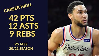 Ben Simmons Career High 42 Pts 12 Asts 9 Rebs Highlights vs Utah Jazz  NBA 2021 Season [upl. by Roane]