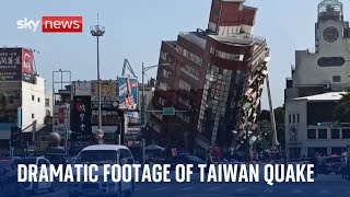 Taiwan earthquake Swaying swimming pools and wonky buildings captured on video [upl. by Anujra]