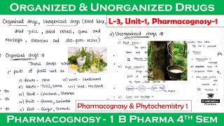 Organized drugs  Unorganized Drugs  L3 U1  pharmacognosy 4th semester  Carewell Pharma [upl. by Petit726]