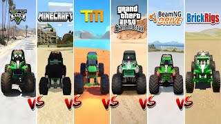 GTA 5 GRAVE DIGGER MONSTER JAM TRUCK vs MINECRAFT vs TRAILMAKERS vs GTA SA vs BRICKRIGS vs BEAMNG [upl. by Tavey600]