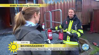 Så släcker du en brand med brandfilt och brandsläckare  Nyhetsmorgon TV4 [upl. by Skylar963]