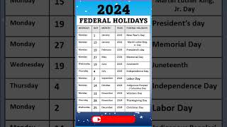 LIST OF FEDERAL HOLIDAYS 2024 IN THE US share like subscribe [upl. by Esej439]