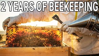 2 years of beekeeping  honey production queen breeding splitting honeybee colonies and stings [upl. by Iman173]