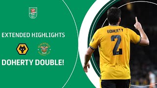 DOHERTY DOUBLE  Wolves v Blackpool Carabao Cup extended highlights [upl. by Aicssej]