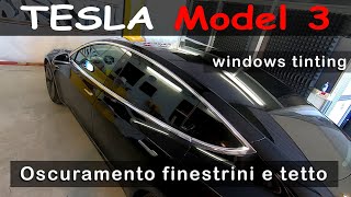 🔳👀Oscuramento finestrini e tetto  pellicole oscuranti auto Tesla Model 3 ita  windows roof tinting [upl. by Norod]