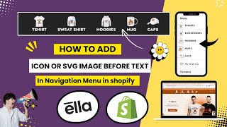 how to Add Icon or svg image Before text In Navigation Menu in shopify with custom code [upl. by Barfuss]