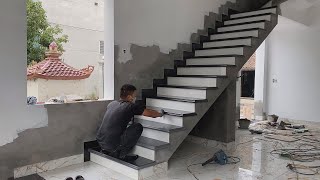 Technology of installation of fixed attic stairs made of granite [upl. by Rothschild]