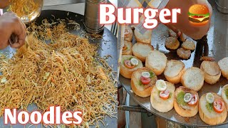 Burger Noodles Fast food Recipes 😋  tikki burger  McDonalds style recipe aman bela vlogger [upl. by Opportina]