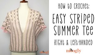 How to Crochet Easy Striped Summer Tee Left Handed [upl. by Gunning]