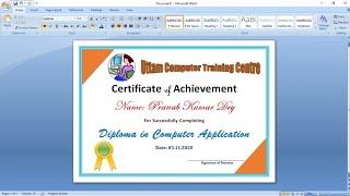 How To Make a Certificate Design in Microsoft Word  Certificate Design in MS Word [upl. by Adhamh]