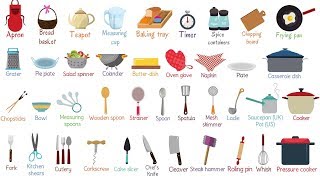 List of Essential Kitchen Utensils  Learn Names of Kitchen Tools in English [upl. by Vinay486]