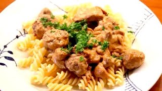 Pâtes à la crème fraîche aux boulettes de viande amp champignons  Recette  186 [upl. by Grath104]