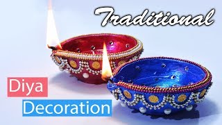 Diwali Special  How to decorate traditional Diya At home  Diwali Decoration [upl. by Jezabelle160]