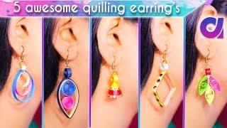 5 easy and awesome quilling earrings for girls  DIY  Artkala 193 [upl. by Naiditch]