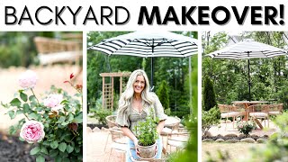 BACKYARD MAKEOVER ON A BUDGET  DIY PEA GRAVEL PATIO  DREAM ROSE GARDEN  PATIO DECORATING IDEAS [upl. by Magnus]