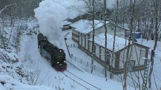 Winterdampf im Harz bei der HSB und auf der Rübelandbahn [upl. by Eimor]