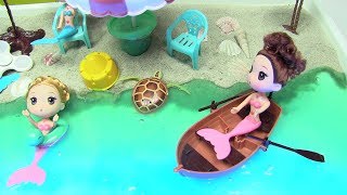 4 BÚP BÊ NÀNG TIÊN CÁ CHIBI TẮM BIỂN SLIME KHỔNG LỒ  DIY SLIME BEACH SCENE  ĐỒ CHƠI TRẺ EM [upl. by Opiuuk51]