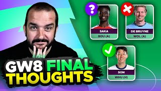 ⚠️ SAKA DOUBTS ⚠️  FPL GAMEWEEK 8 FINAL TEAM SELECTION THOUGHTS  202425 [upl. by Trilley]