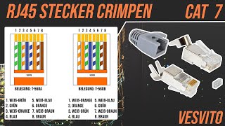 RJ45 Stecker CAT 6A  CAT 7 mit Belegung crimpen Netzwerkkabel Belegung selber machen VESVITO [upl. by Cleland]