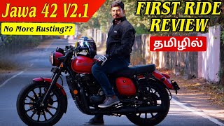 Jawa 42 V21 Ride Review in Tamil  Looks Stunning♥️ No More Rusting Issues [upl. by Ahsinoj]